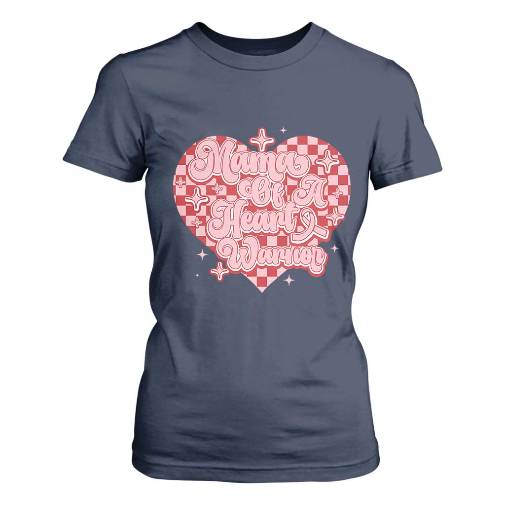 Mama Of A Heart Warrior T Shirt For Women CHD Support Retro Red Checkered Heart