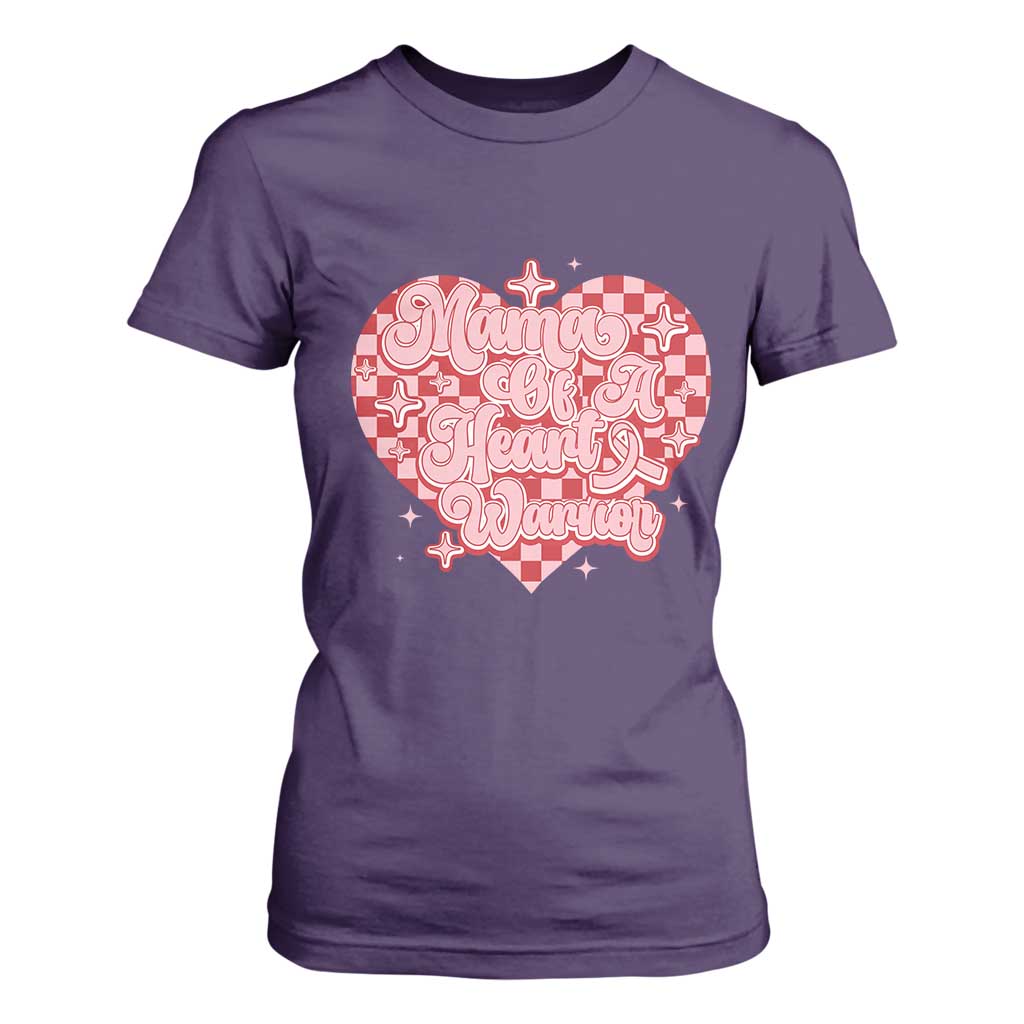 Mama Of A Heart Warrior T Shirt For Women CHD Support Retro Red Checkered Heart