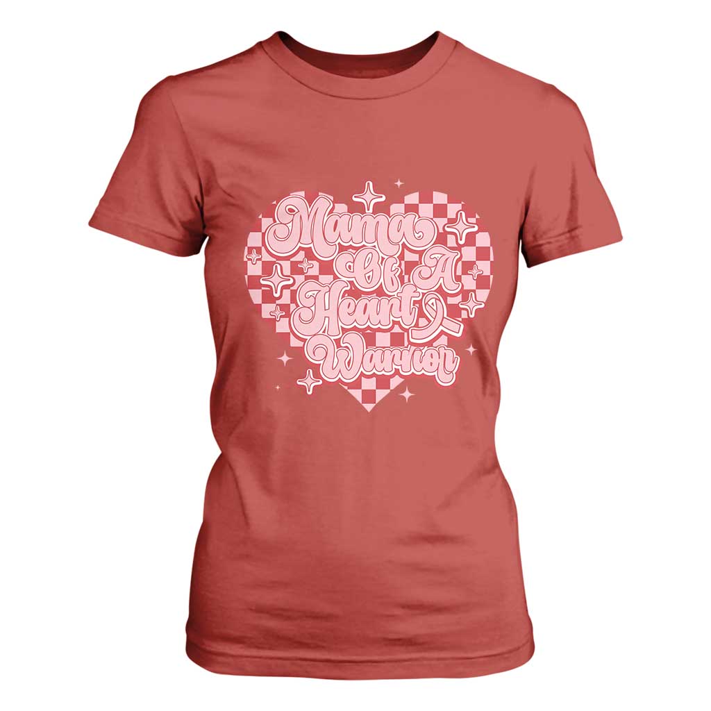 Mama Of A Heart Warrior T Shirt For Women CHD Support Retro Red Checkered Heart
