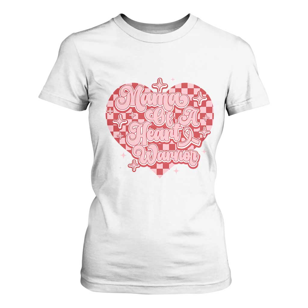 Mama Of A Heart Warrior T Shirt For Women CHD Support Retro Red Checkered Heart