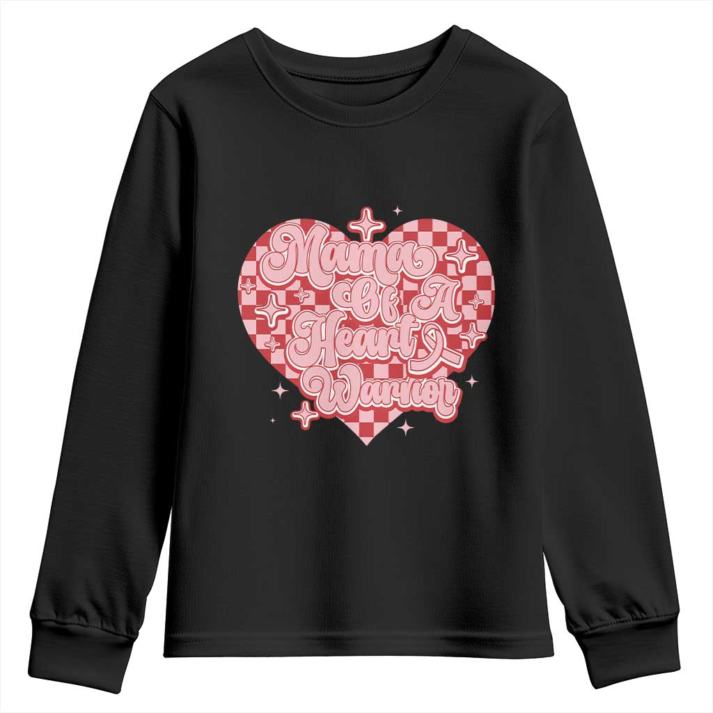 Mama Of A Heart Warrior Youth Sweatshirt CHD Support Retro Red Checkered Heart