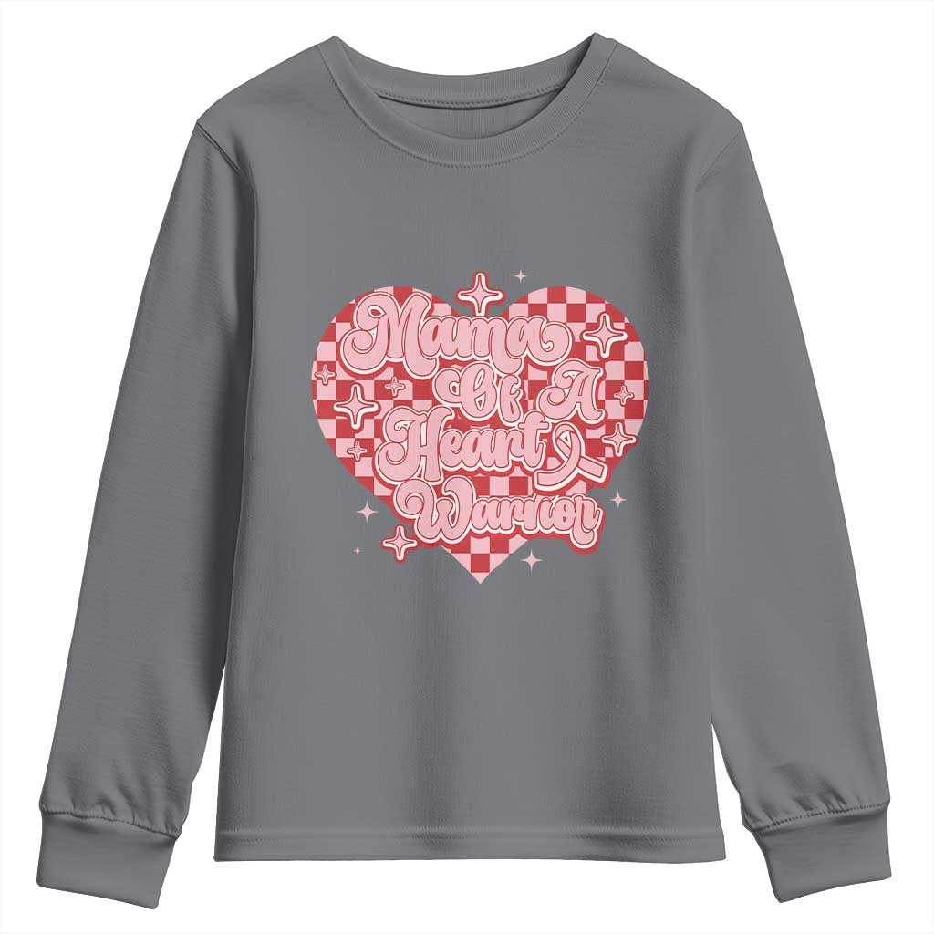 Mama Of A Heart Warrior Youth Sweatshirt CHD Support Retro Red Checkered Heart
