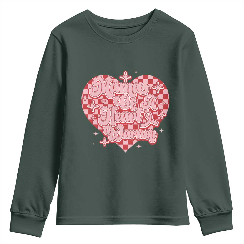 Mama Of A Heart Warrior Youth Sweatshirt CHD Support Retro Red Checkered Heart