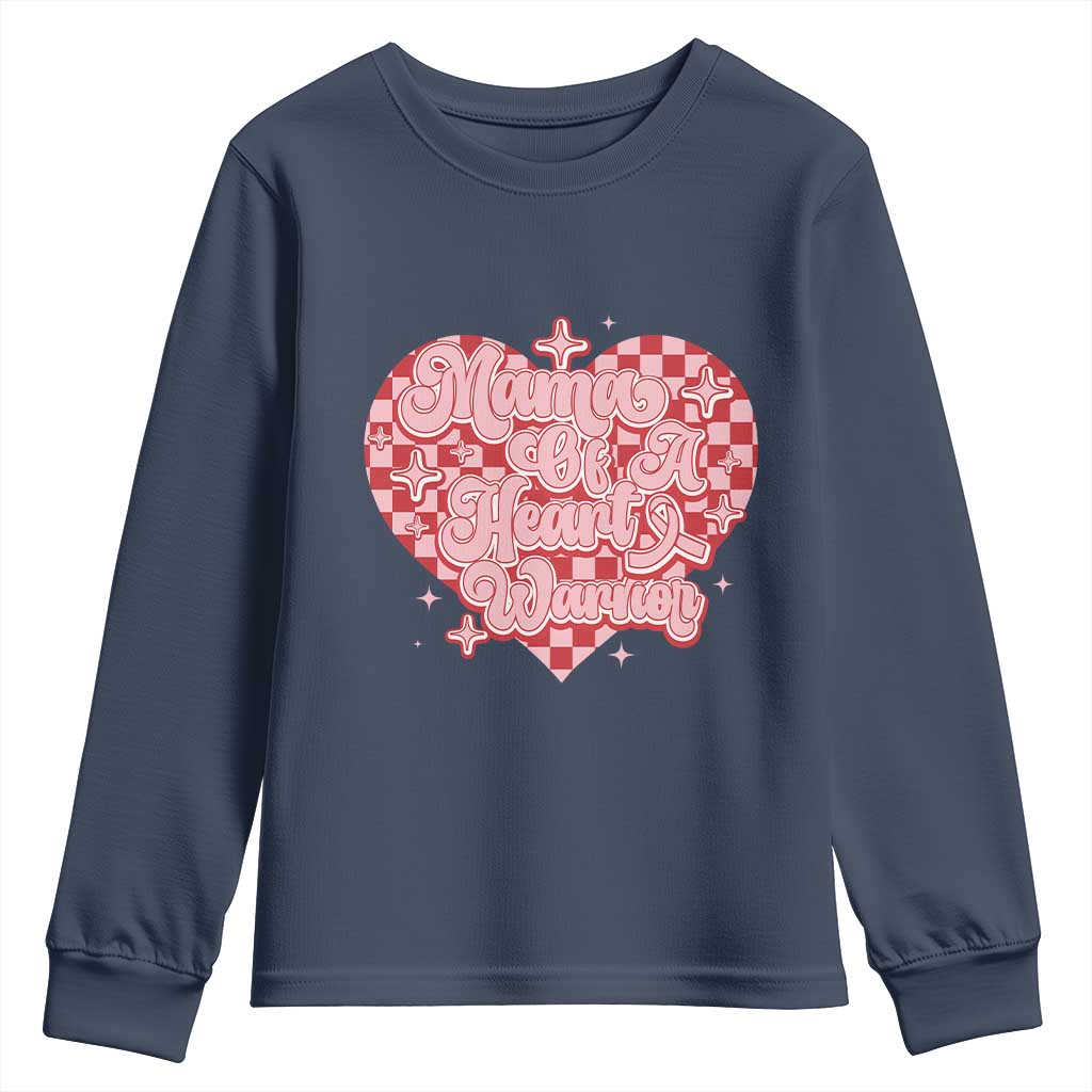 Mama Of A Heart Warrior Youth Sweatshirt CHD Support Retro Red Checkered Heart