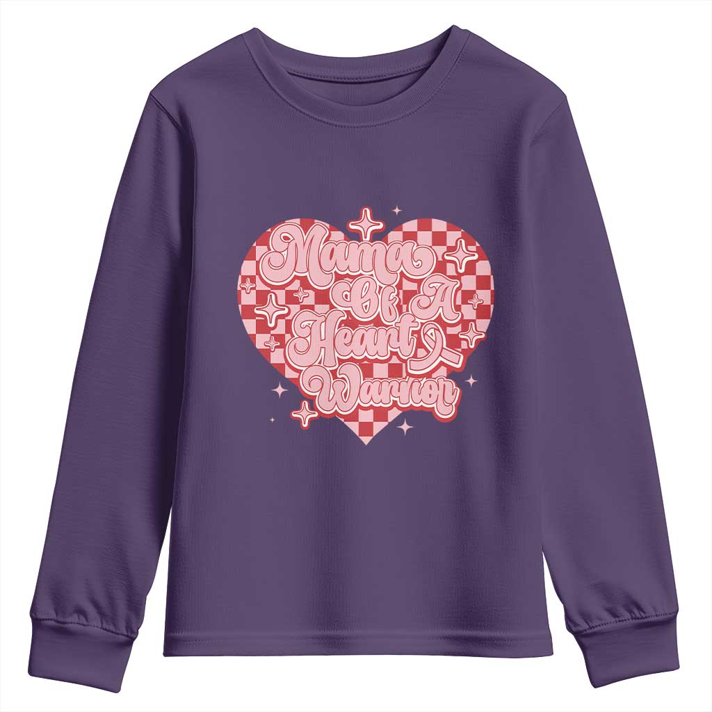 Mama Of A Heart Warrior Youth Sweatshirt CHD Support Retro Red Checkered Heart