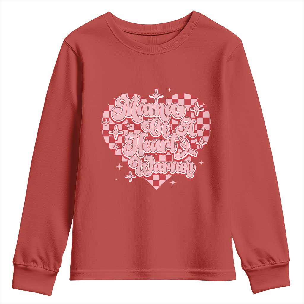 Mama Of A Heart Warrior Youth Sweatshirt CHD Support Retro Red Checkered Heart