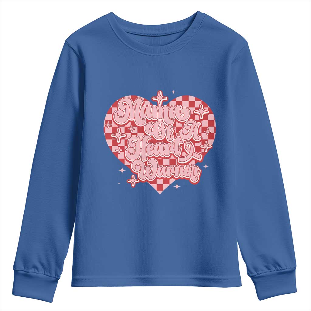 Mama Of A Heart Warrior Youth Sweatshirt CHD Support Retro Red Checkered Heart