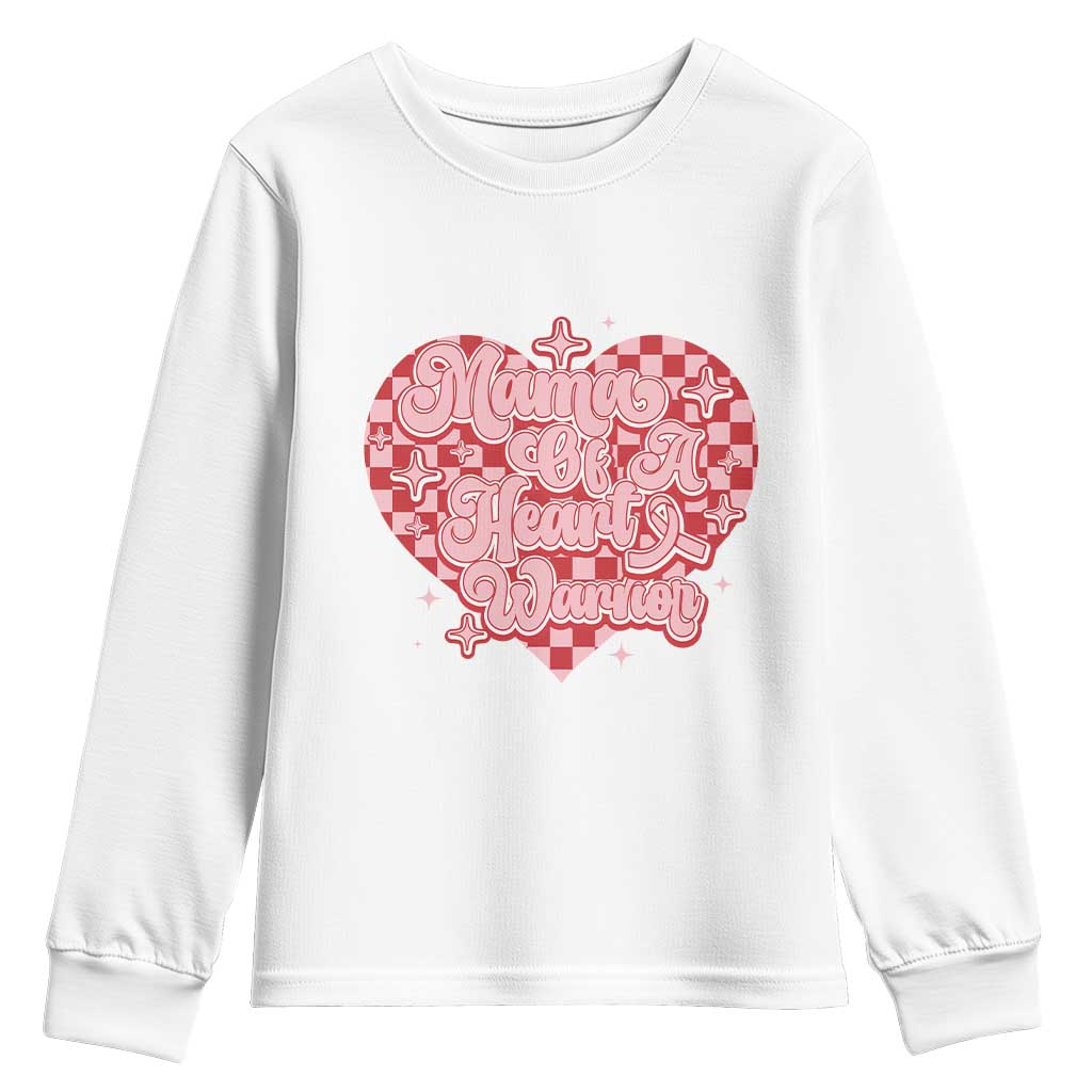 Mama Of A Heart Warrior Youth Sweatshirt CHD Support Retro Red Checkered Heart