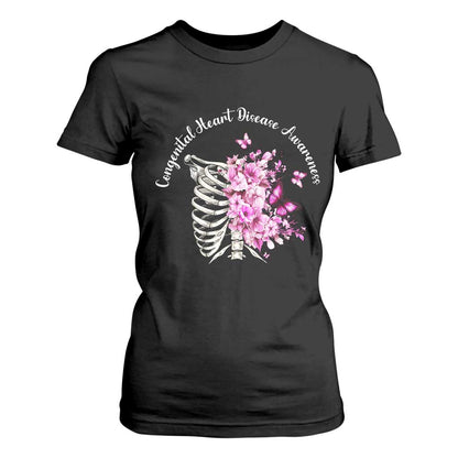CHD Support T Shirt For Women Congenital Heart Disease Support Floral Rib Cage