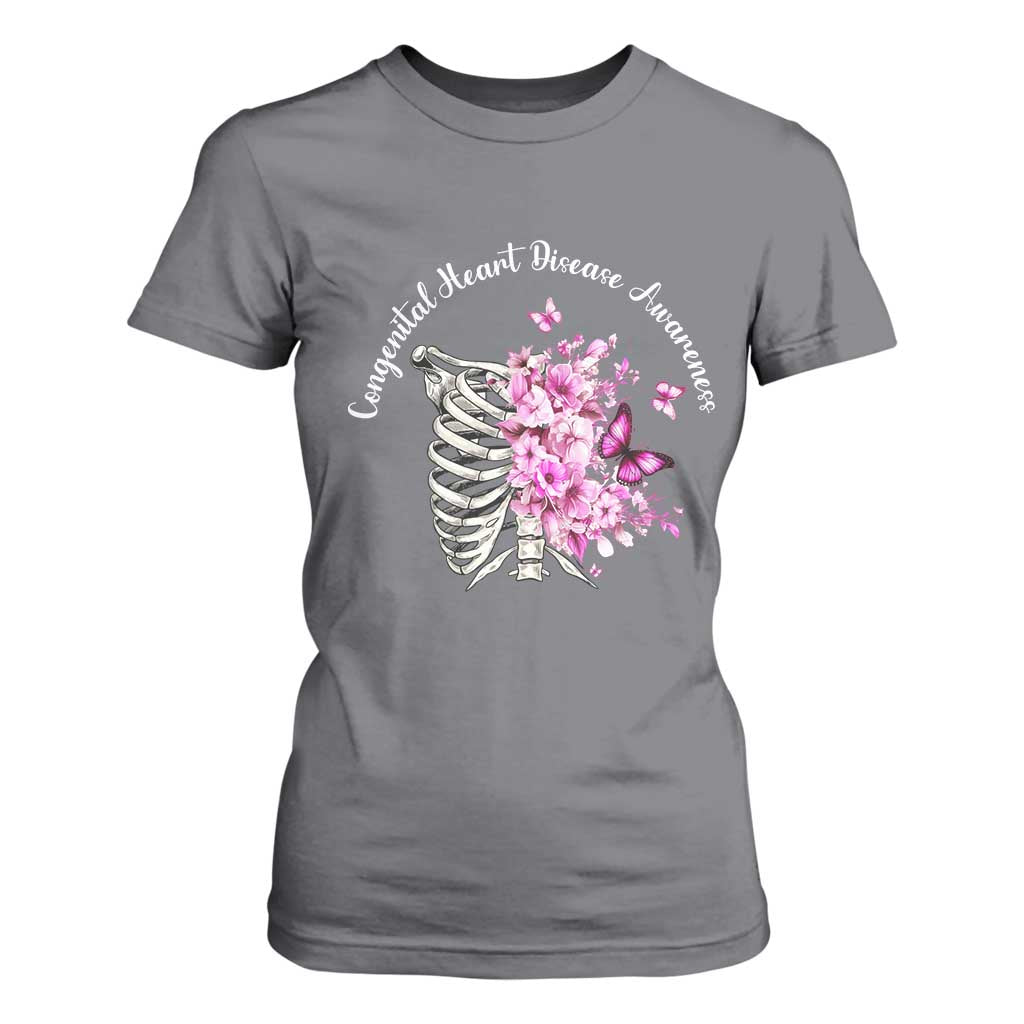 CHD Support T Shirt For Women Congenital Heart Disease Support Floral Rib Cage
