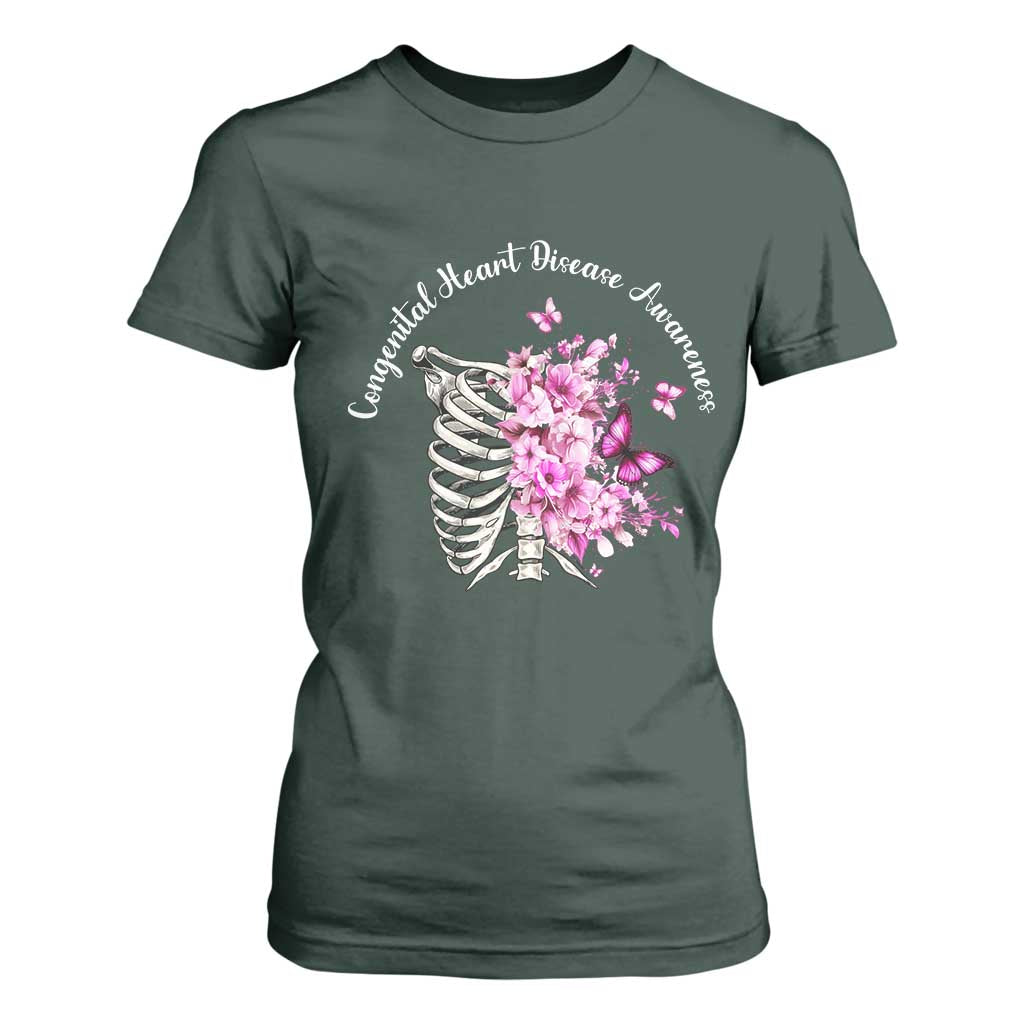 CHD Support T Shirt For Women Congenital Heart Disease Support Floral Rib Cage