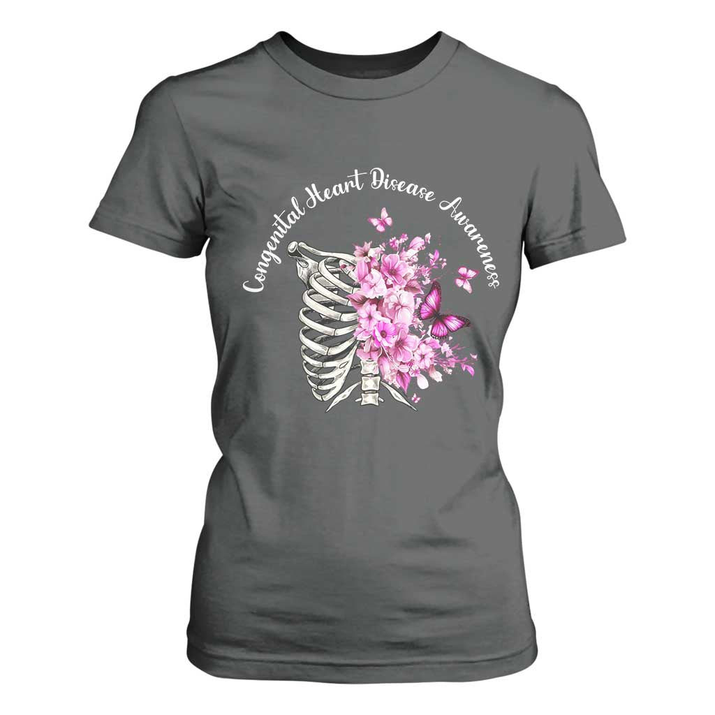CHD Support T Shirt For Women Congenital Heart Disease Support Floral Rib Cage