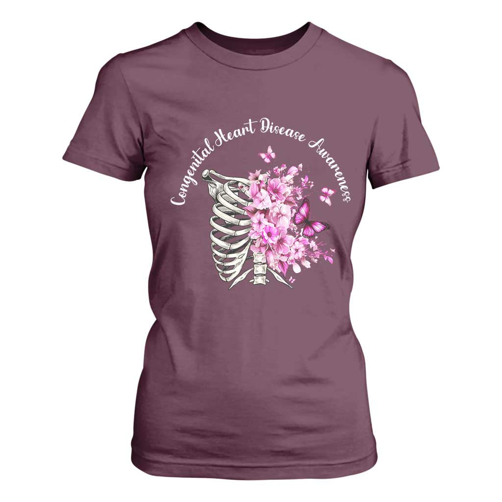 CHD Support T Shirt For Women Congenital Heart Disease Support Floral Rib Cage