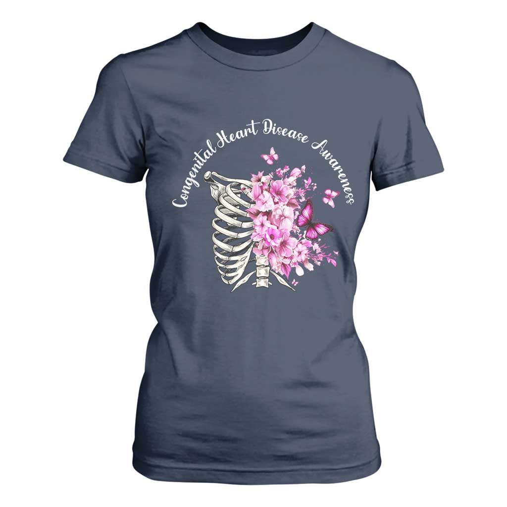 CHD Support T Shirt For Women Congenital Heart Disease Support Floral Rib Cage