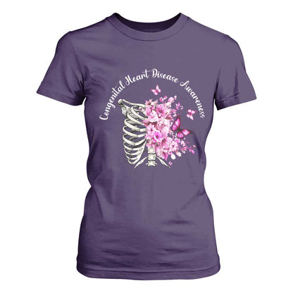 CHD Support T Shirt For Women Congenital Heart Disease Support Floral Rib Cage