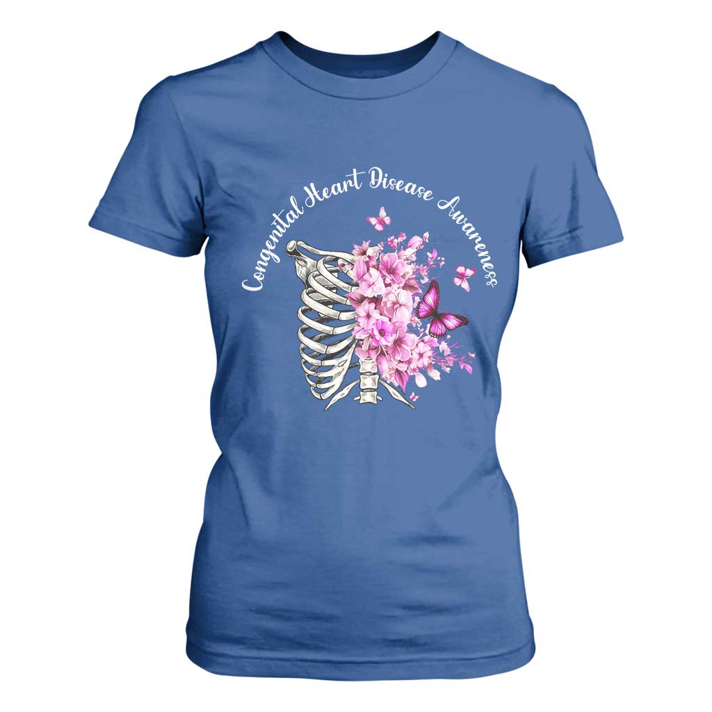 CHD Support T Shirt For Women Congenital Heart Disease Support Floral Rib Cage