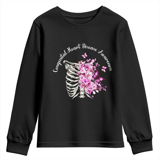 CHD Support Youth Sweatshirt Congenital Heart Disease Support Floral Rib Cage