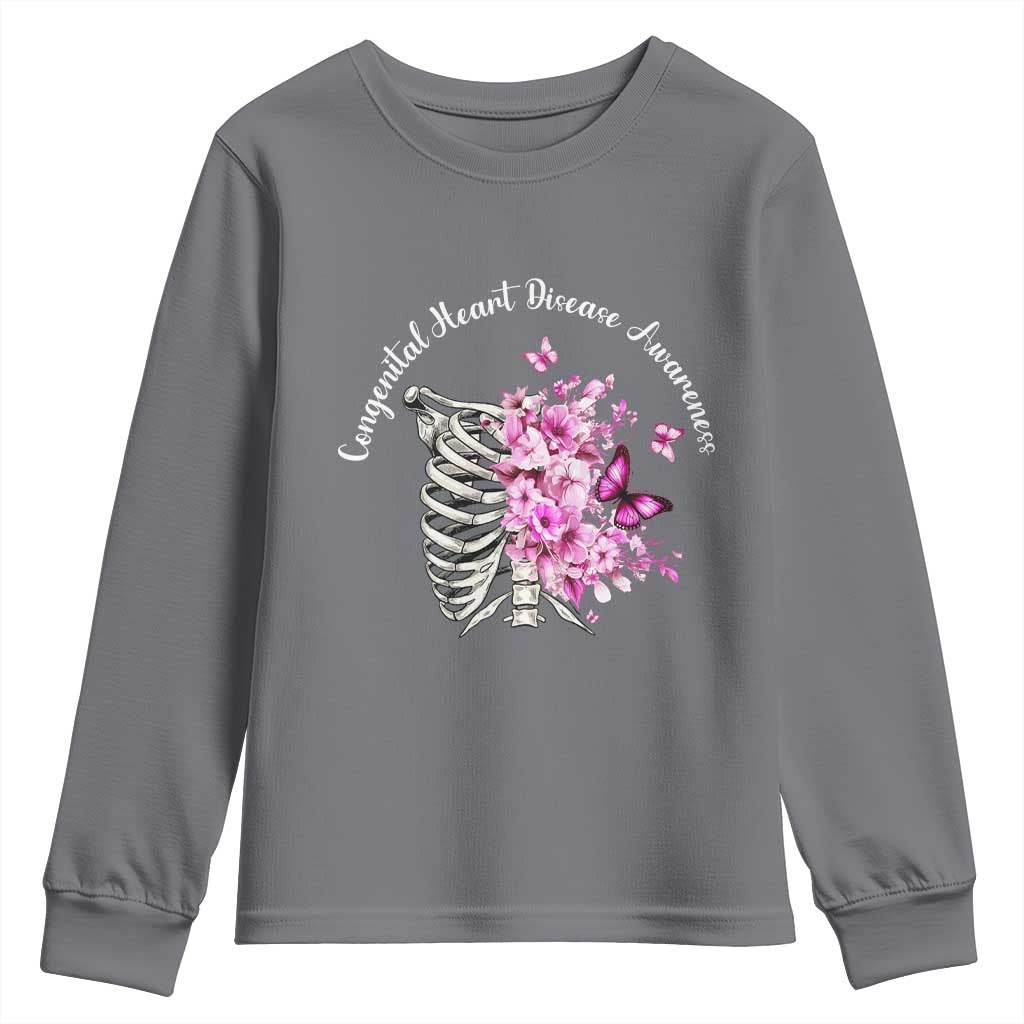 CHD Support Youth Sweatshirt Congenital Heart Disease Support Floral Rib Cage