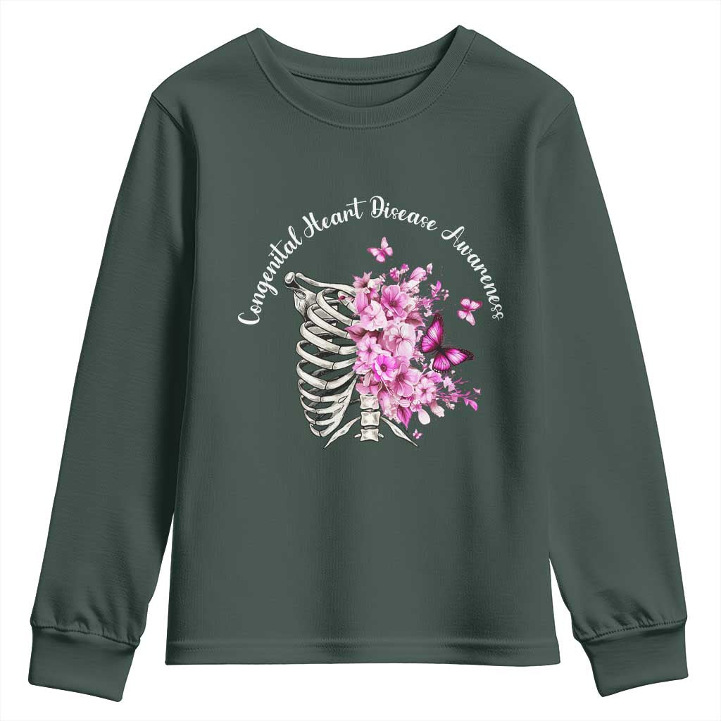 CHD Support Youth Sweatshirt Congenital Heart Disease Support Floral Rib Cage