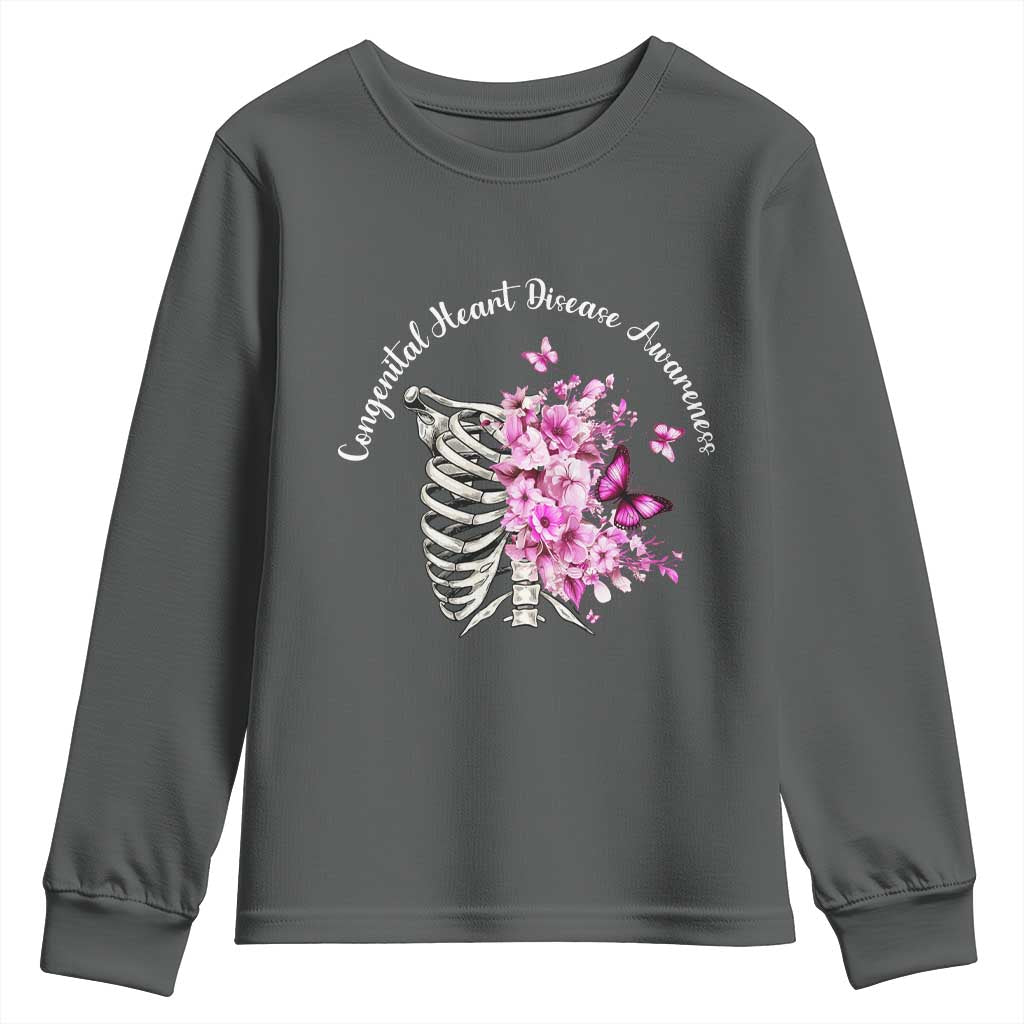 CHD Support Youth Sweatshirt Congenital Heart Disease Support Floral Rib Cage