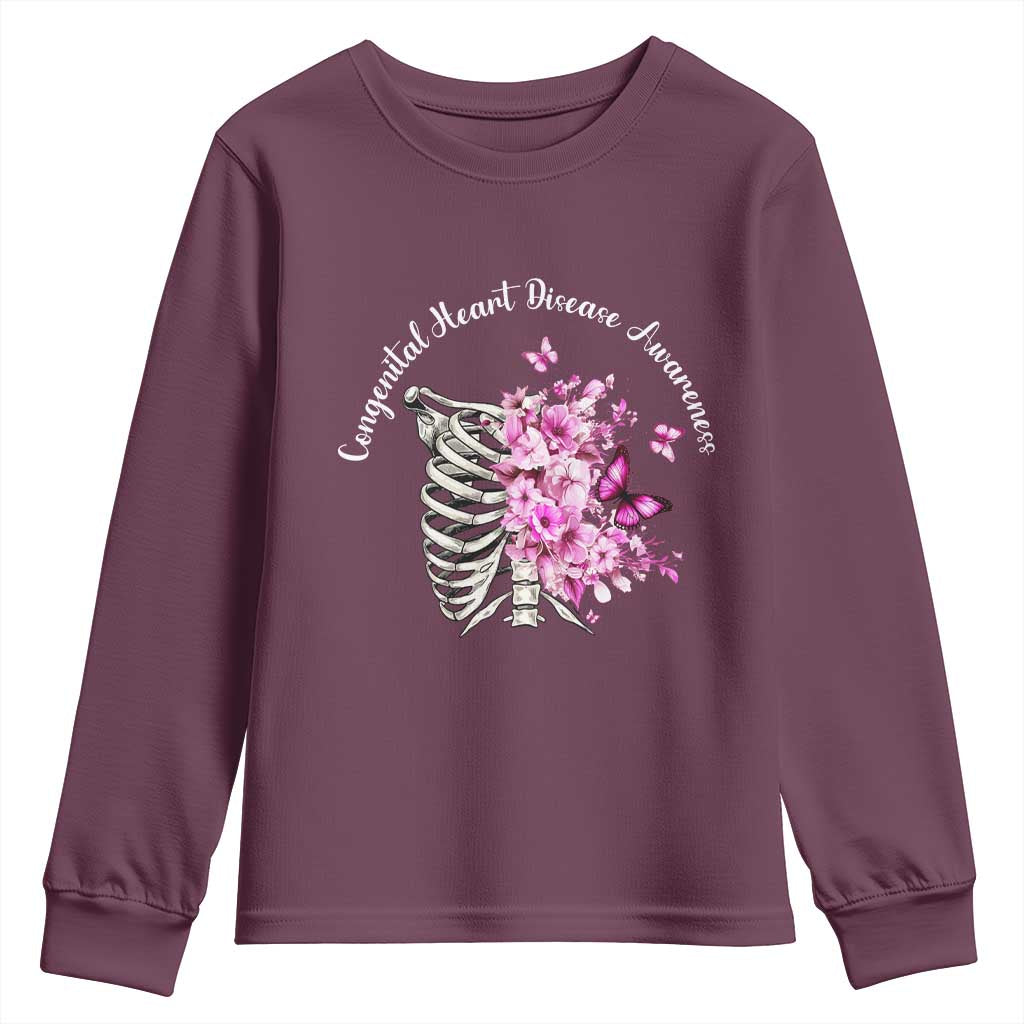 CHD Support Youth Sweatshirt Congenital Heart Disease Support Floral Rib Cage