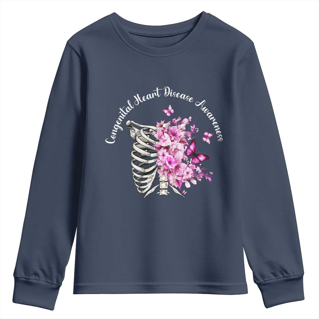 CHD Support Youth Sweatshirt Congenital Heart Disease Support Floral Rib Cage