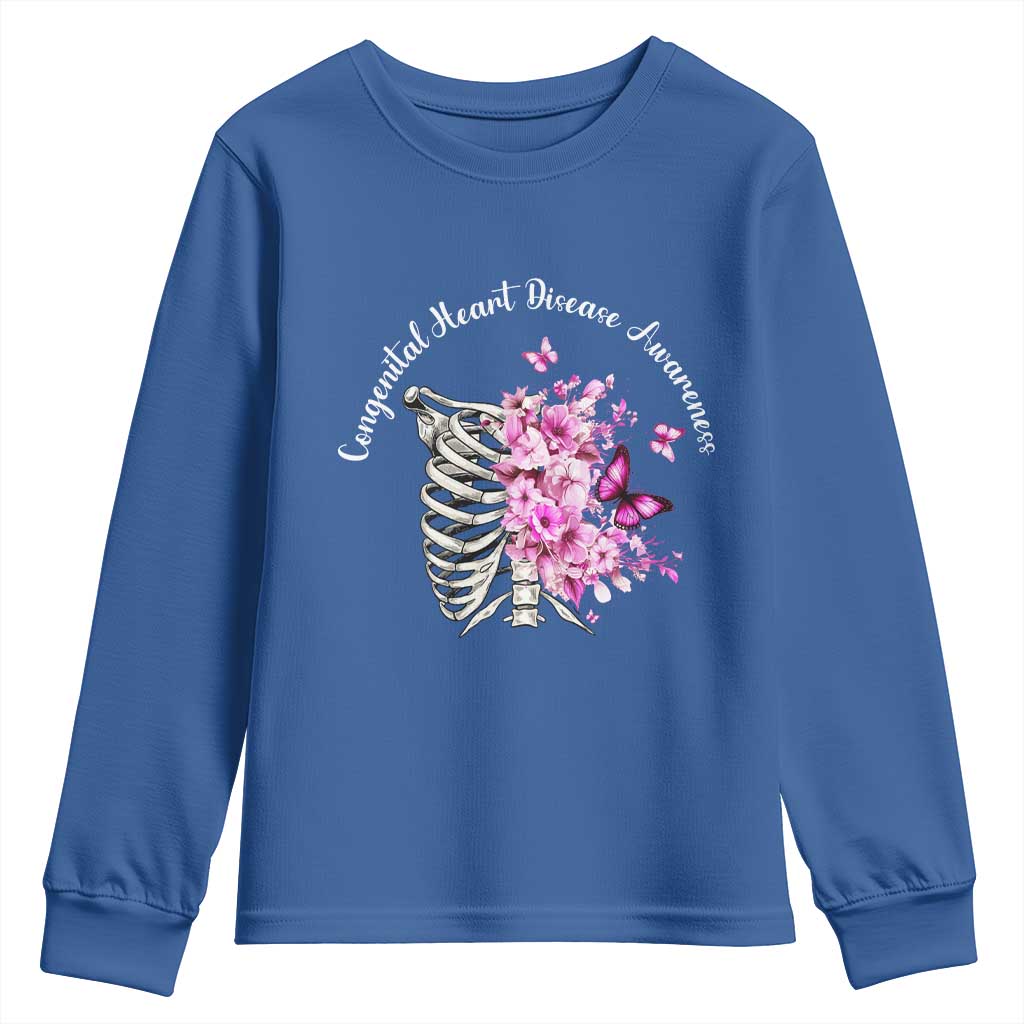 CHD Support Youth Sweatshirt Congenital Heart Disease Support Floral Rib Cage