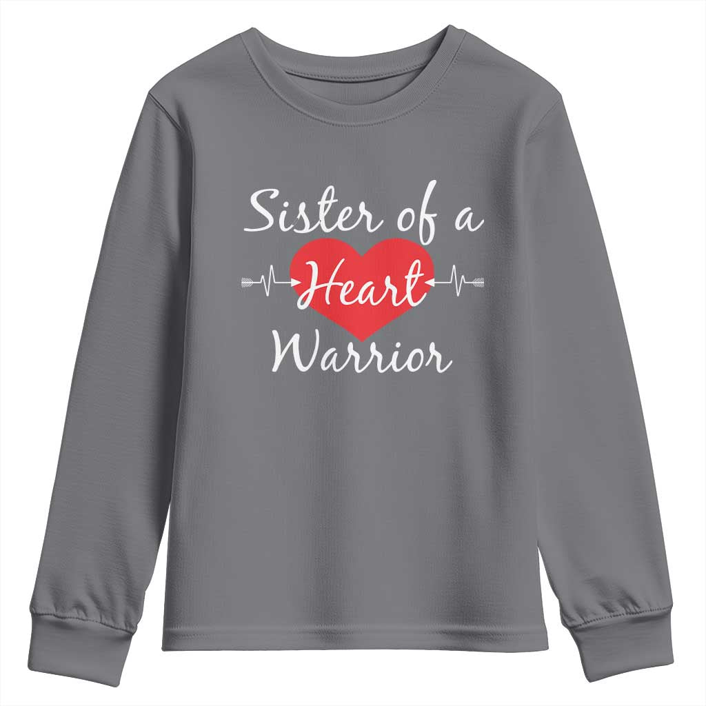 Sister Of A Heart Warrior Youth Sweatshirt CHD Support Heart