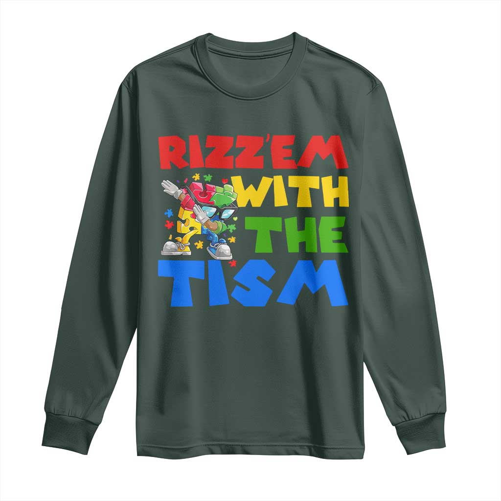 Funny Rizz Em With The Tism Long Sleeve Shirt Autism Support Dabbing Puzzle