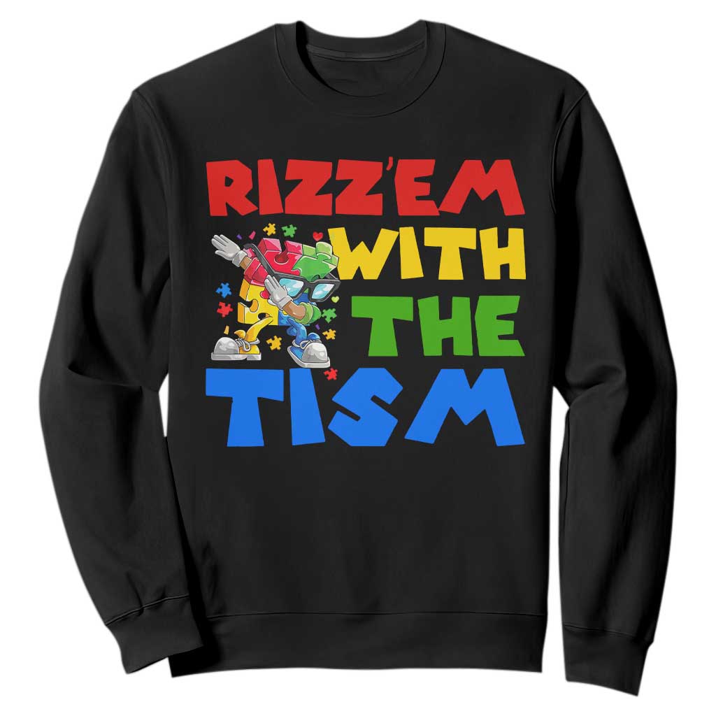 Funny Rizz Em With The Tism Sweatshirt Autism Support Dabbing Puzzle