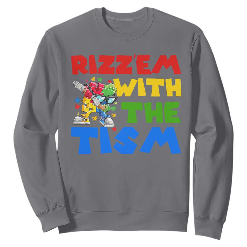 Funny Rizz Em With The Tism Sweatshirt Autism Support Dabbing Puzzle