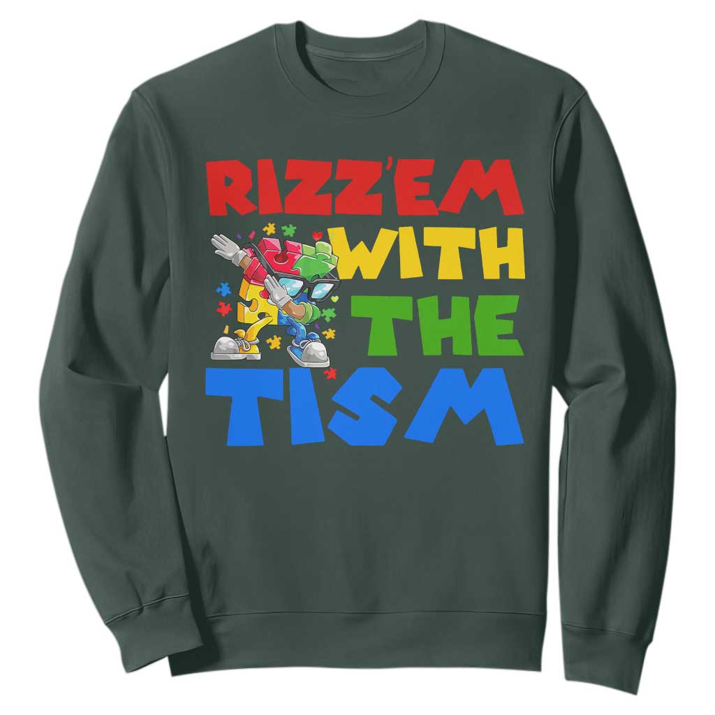 Funny Rizz Em With The Tism Sweatshirt Autism Support Dabbing Puzzle