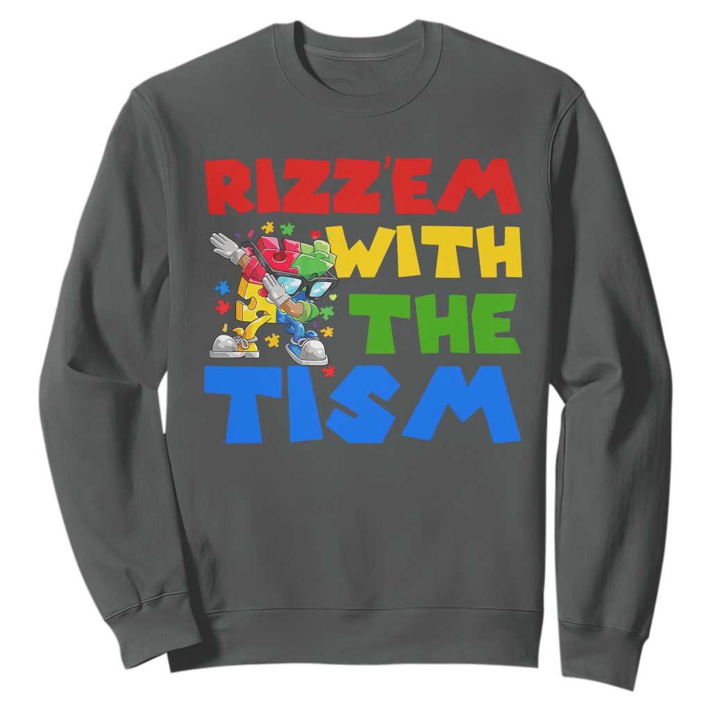 Funny Rizz Em With The Tism Sweatshirt Autism Support Dabbing Puzzle
