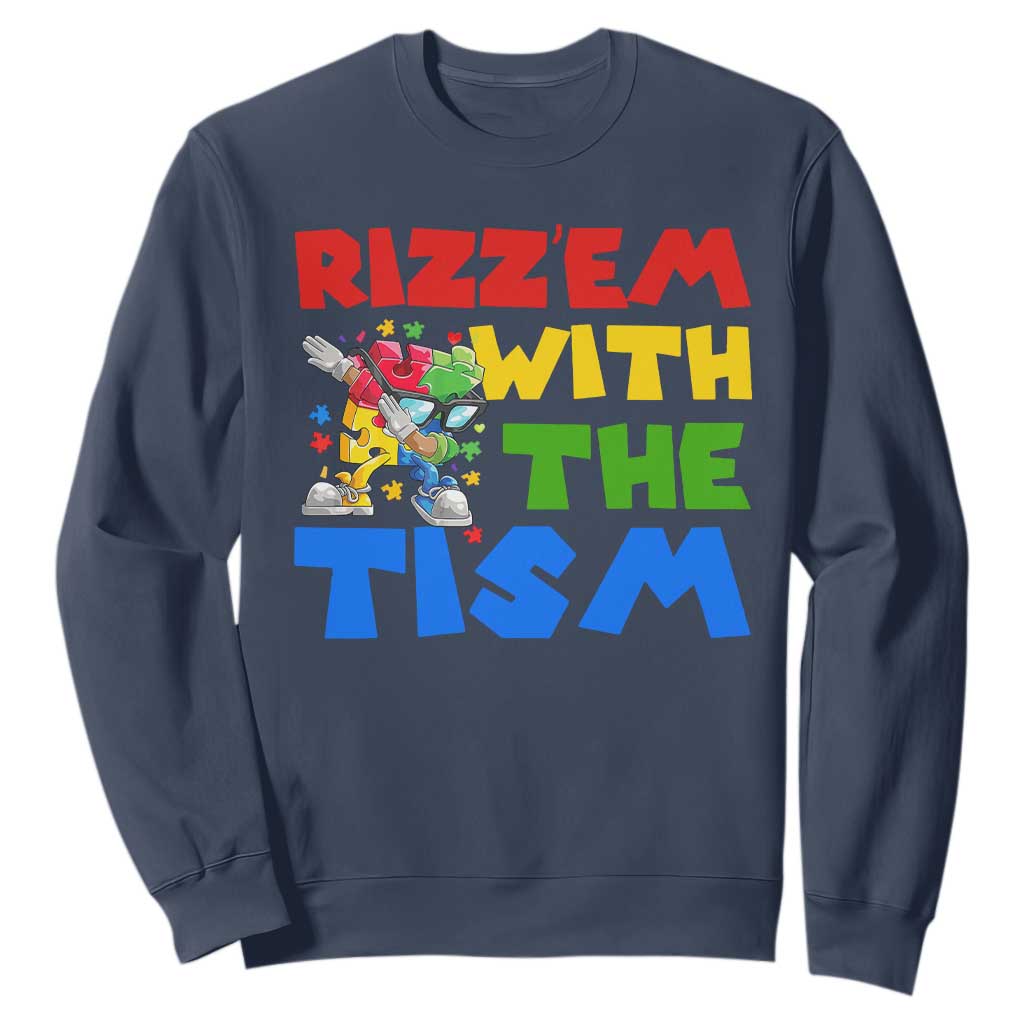 Funny Rizz Em With The Tism Sweatshirt Autism Support Dabbing Puzzle