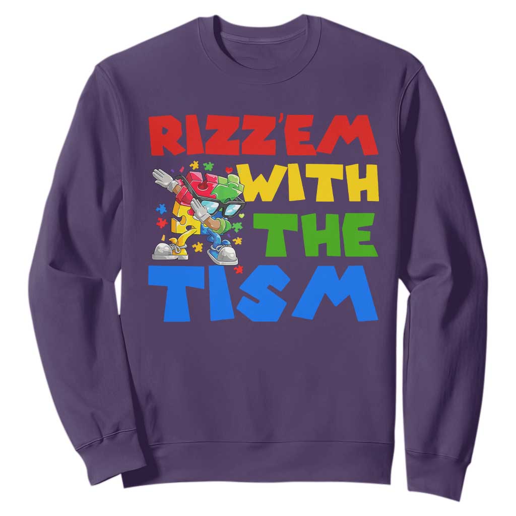 Funny Rizz Em With The Tism Sweatshirt Autism Support Dabbing Puzzle