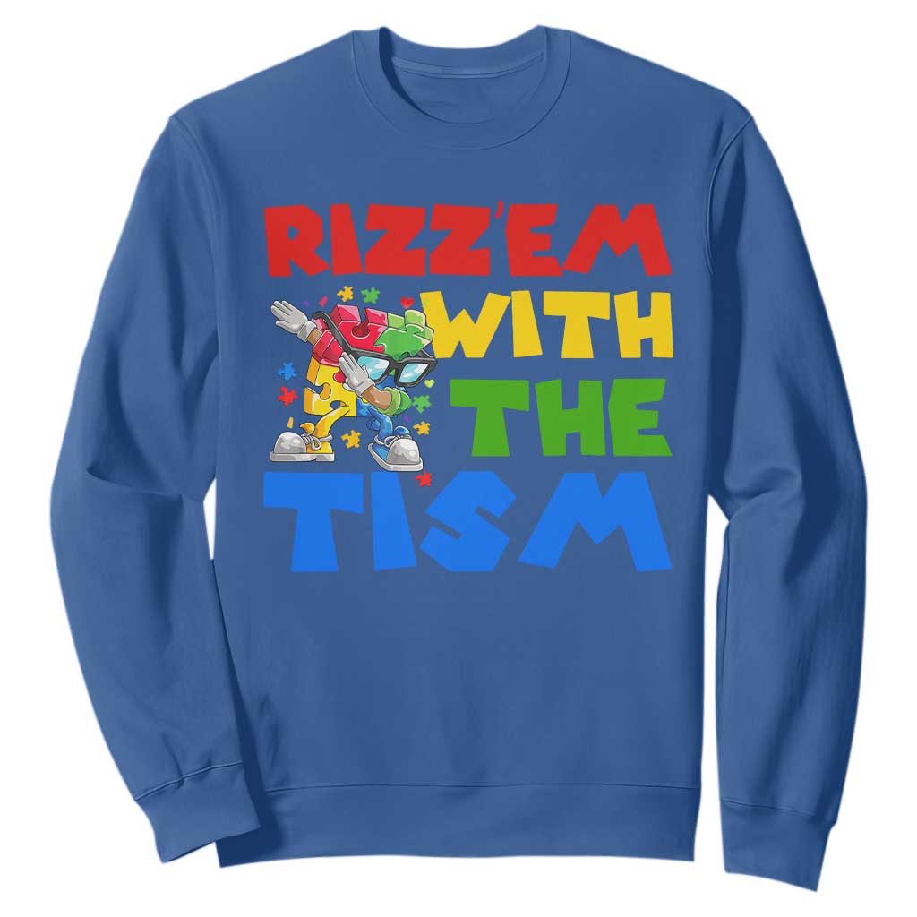 Funny Rizz Em With The Tism Sweatshirt Autism Support Dabbing Puzzle
