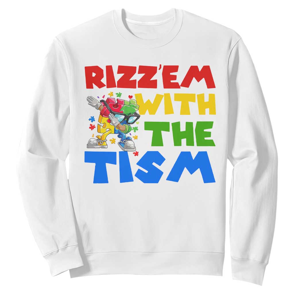 Funny Rizz Em With The Tism Sweatshirt Autism Support Dabbing Puzzle