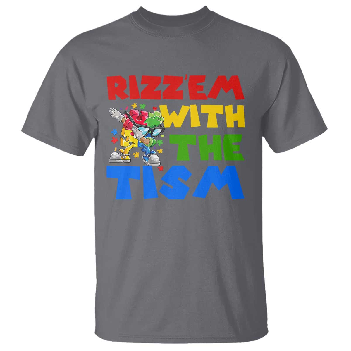 Funny Rizz Em With The Tism T Shirt Autism Support Dabbing Puzzle