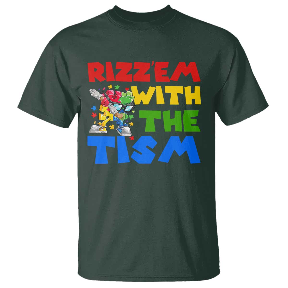 Funny Rizz Em With The Tism T Shirt Autism Support Dabbing Puzzle