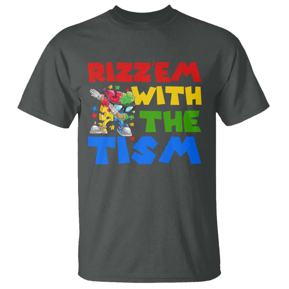 Funny Rizz Em With The Tism T Shirt Autism Support Dabbing Puzzle