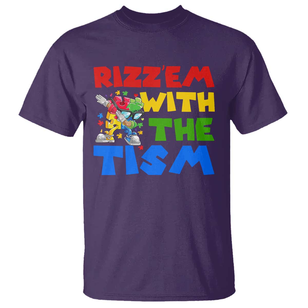 Funny Rizz Em With The Tism T Shirt Autism Support Dabbing Puzzle