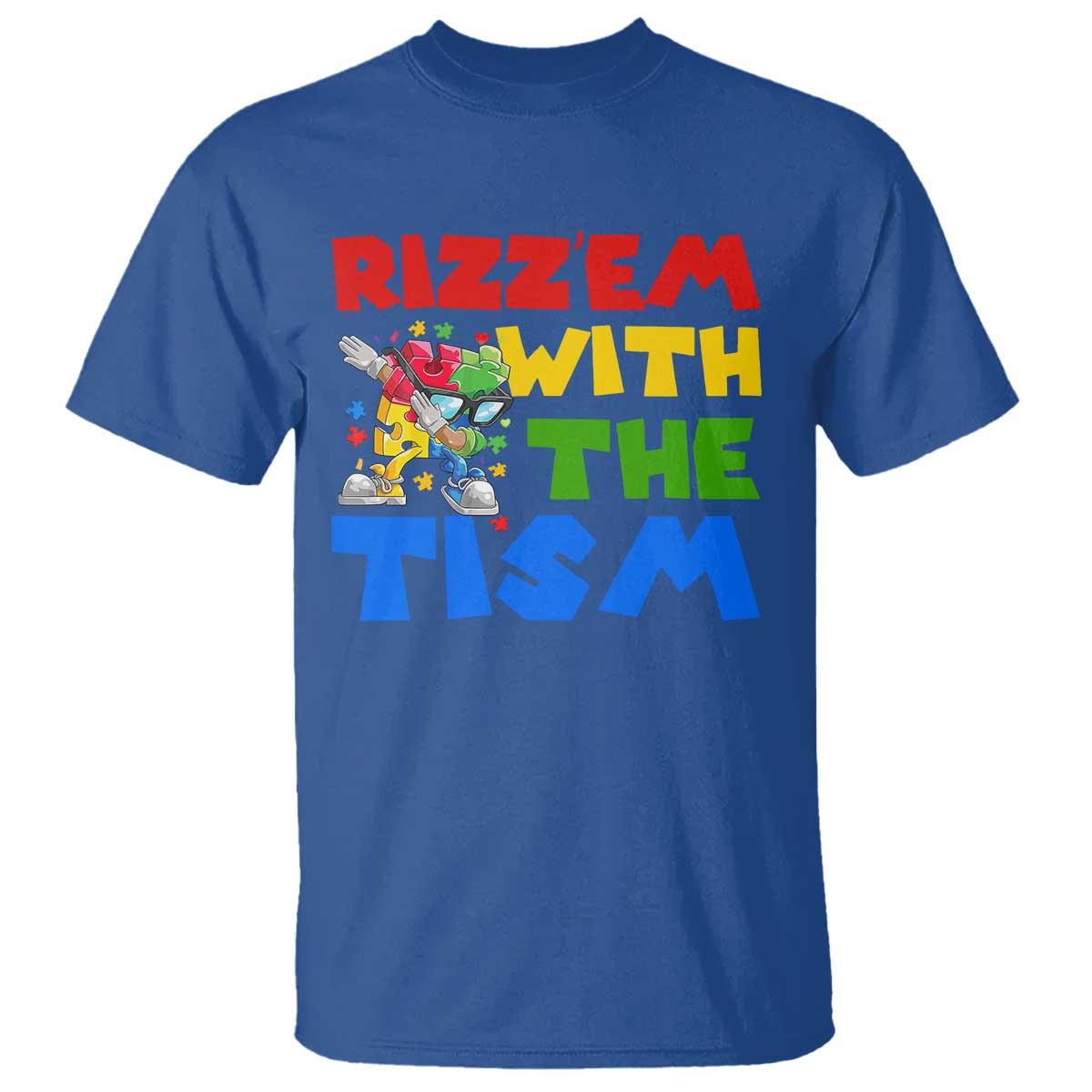 Funny Rizz Em With The Tism T Shirt Autism Support Dabbing Puzzle