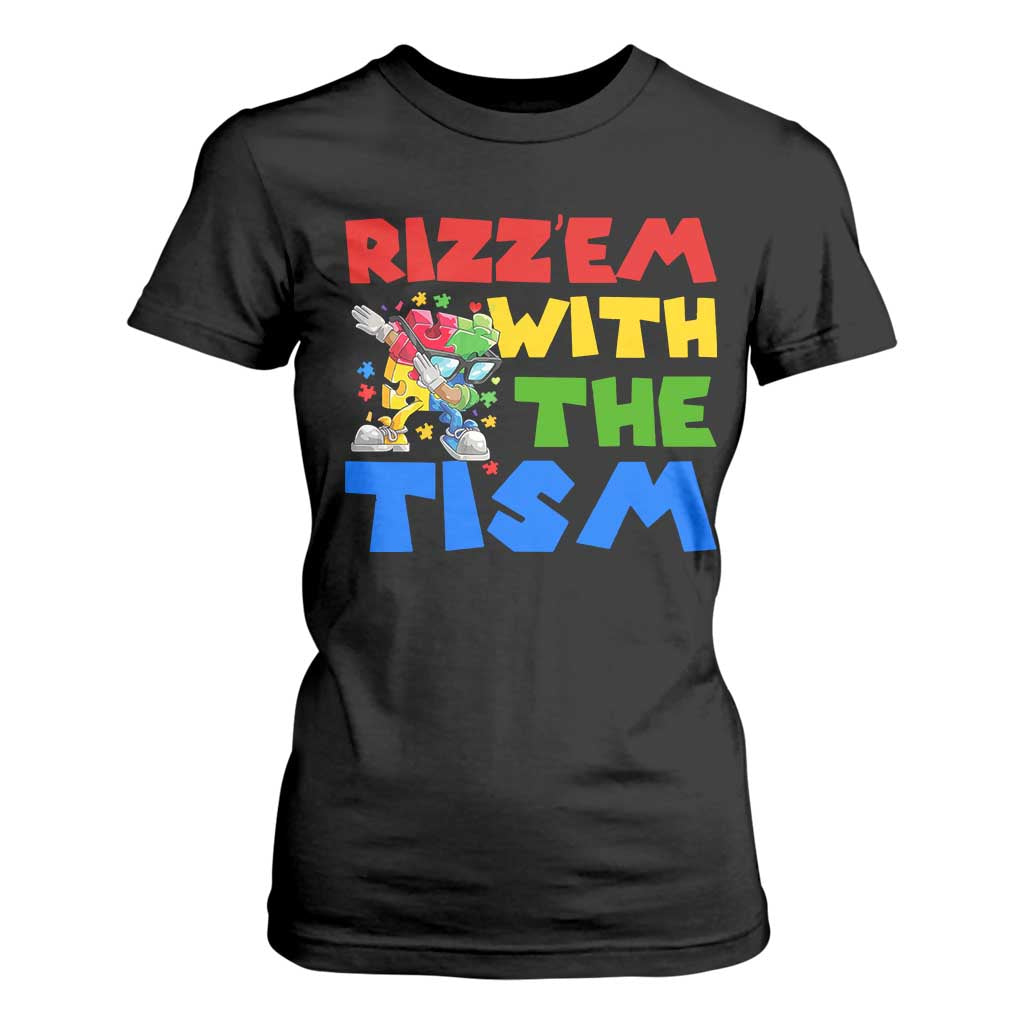 Funny Rizz Em With The Tism T Shirt For Women Autism Support Dabbing Puzzle