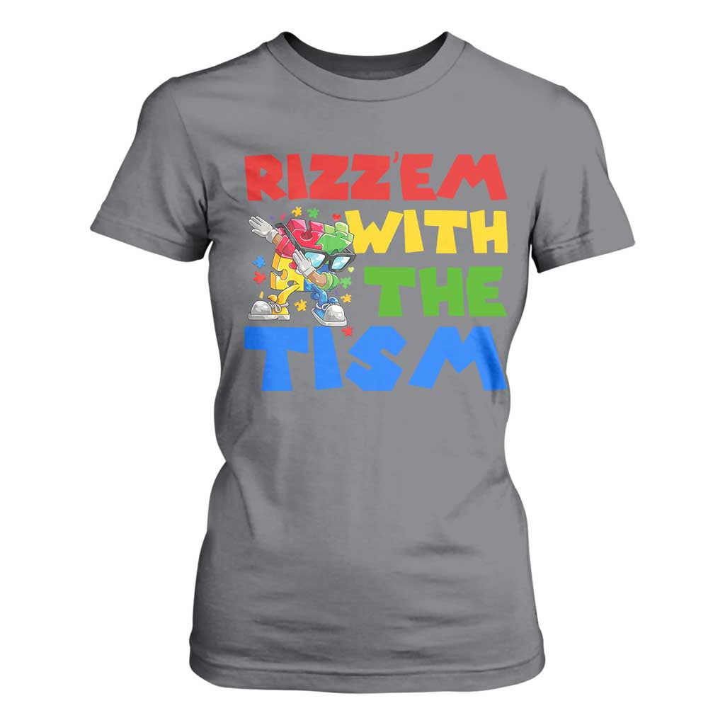 Funny Rizz Em With The Tism T Shirt For Women Autism Support Dabbing Puzzle