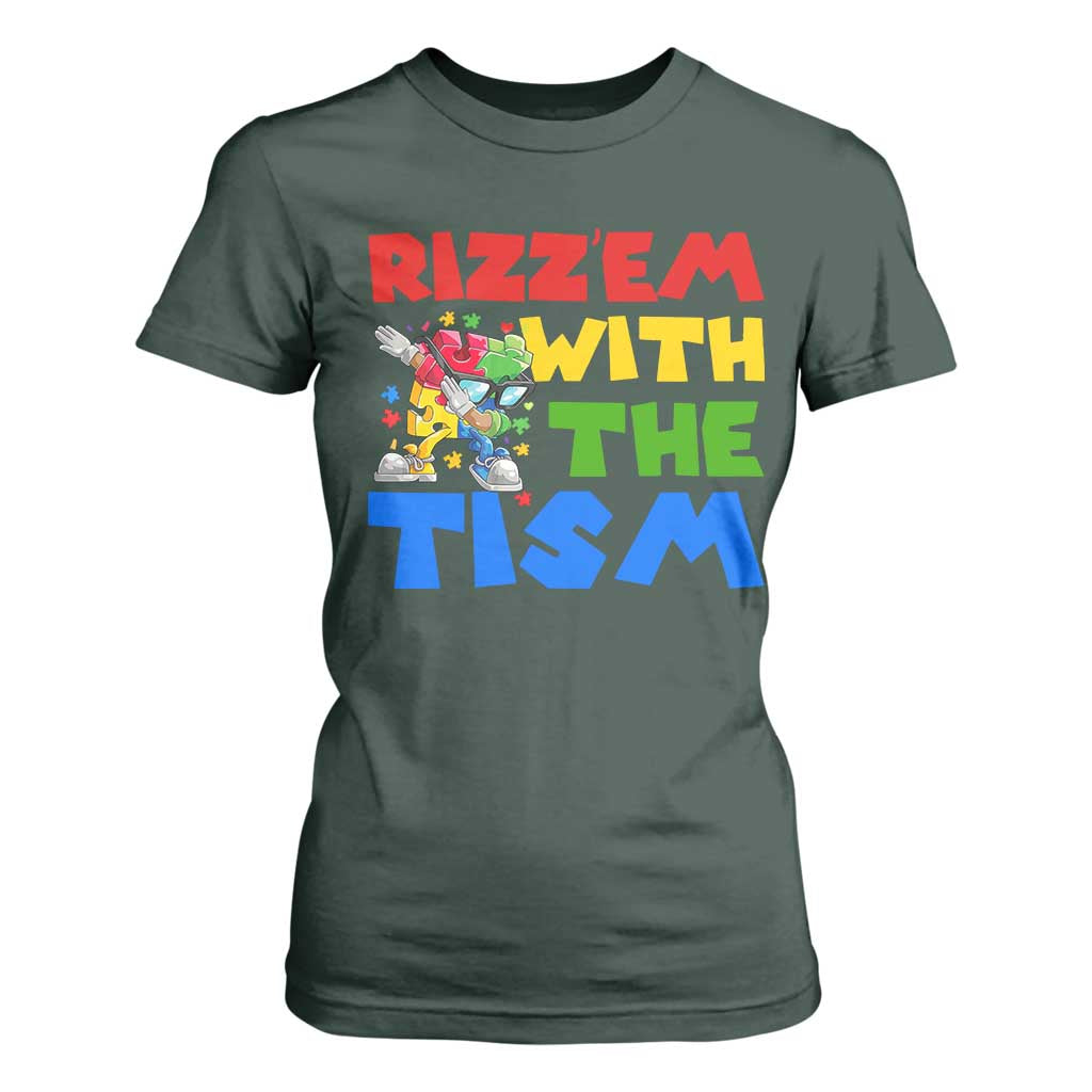 Funny Rizz Em With The Tism T Shirt For Women Autism Support Dabbing Puzzle