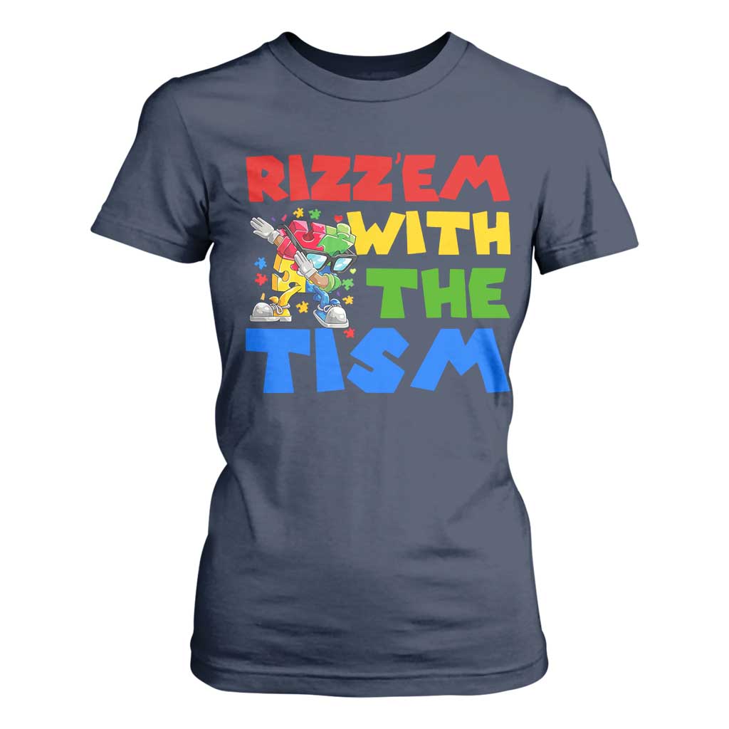 Funny Rizz Em With The Tism T Shirt For Women Autism Support Dabbing Puzzle