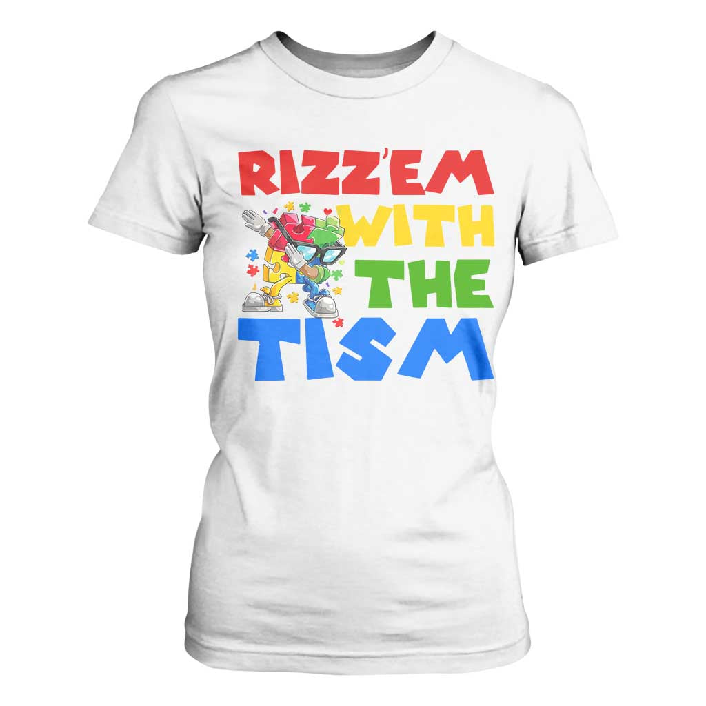 Funny Rizz Em With The Tism T Shirt For Women Autism Support Dabbing Puzzle