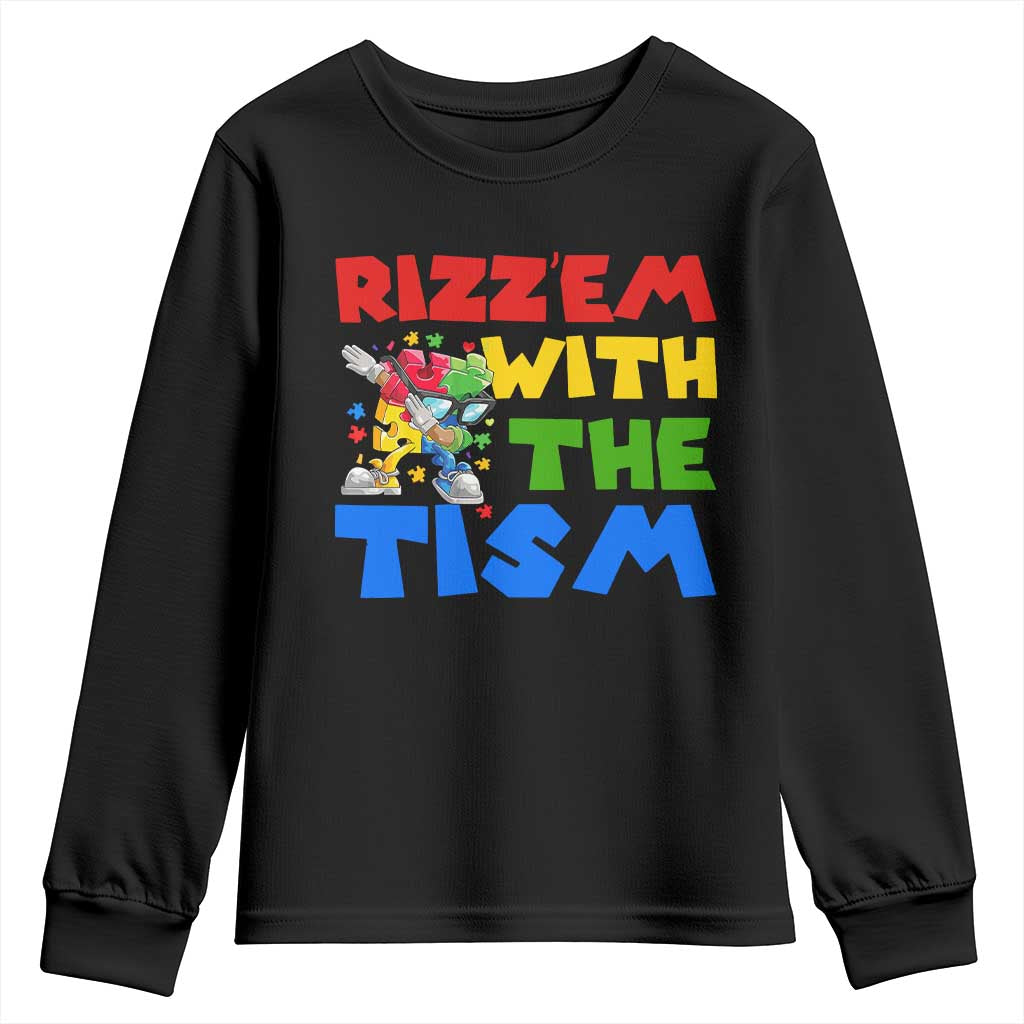Funny Rizz Em With The Tism Youth Sweatshirt Autism Support Dabbing Puzzle