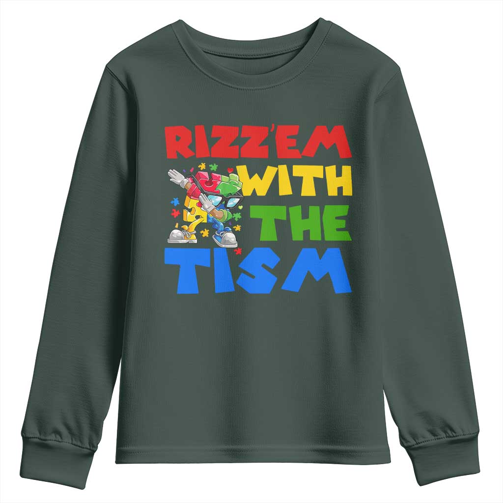 Funny Rizz Em With The Tism Youth Sweatshirt Autism Support Dabbing Puzzle