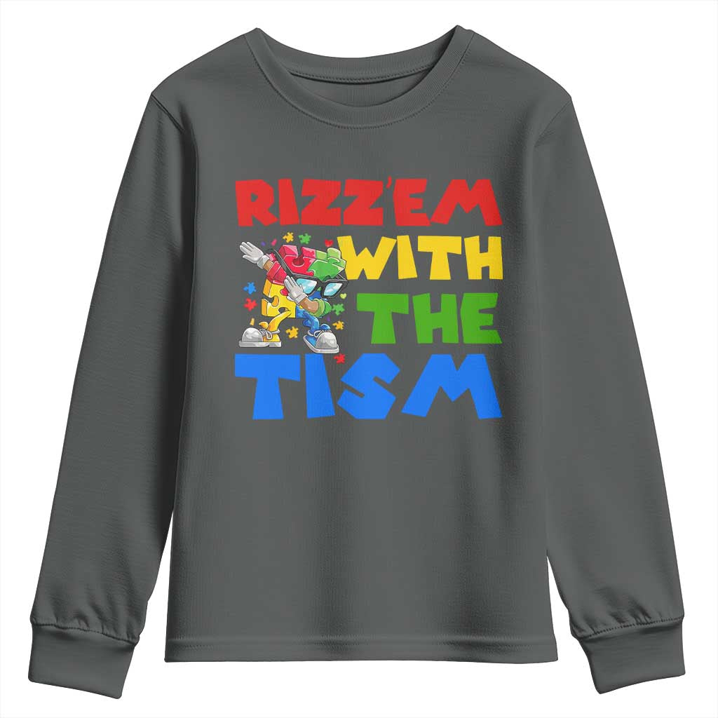 Funny Rizz Em With The Tism Youth Sweatshirt Autism Support Dabbing Puzzle